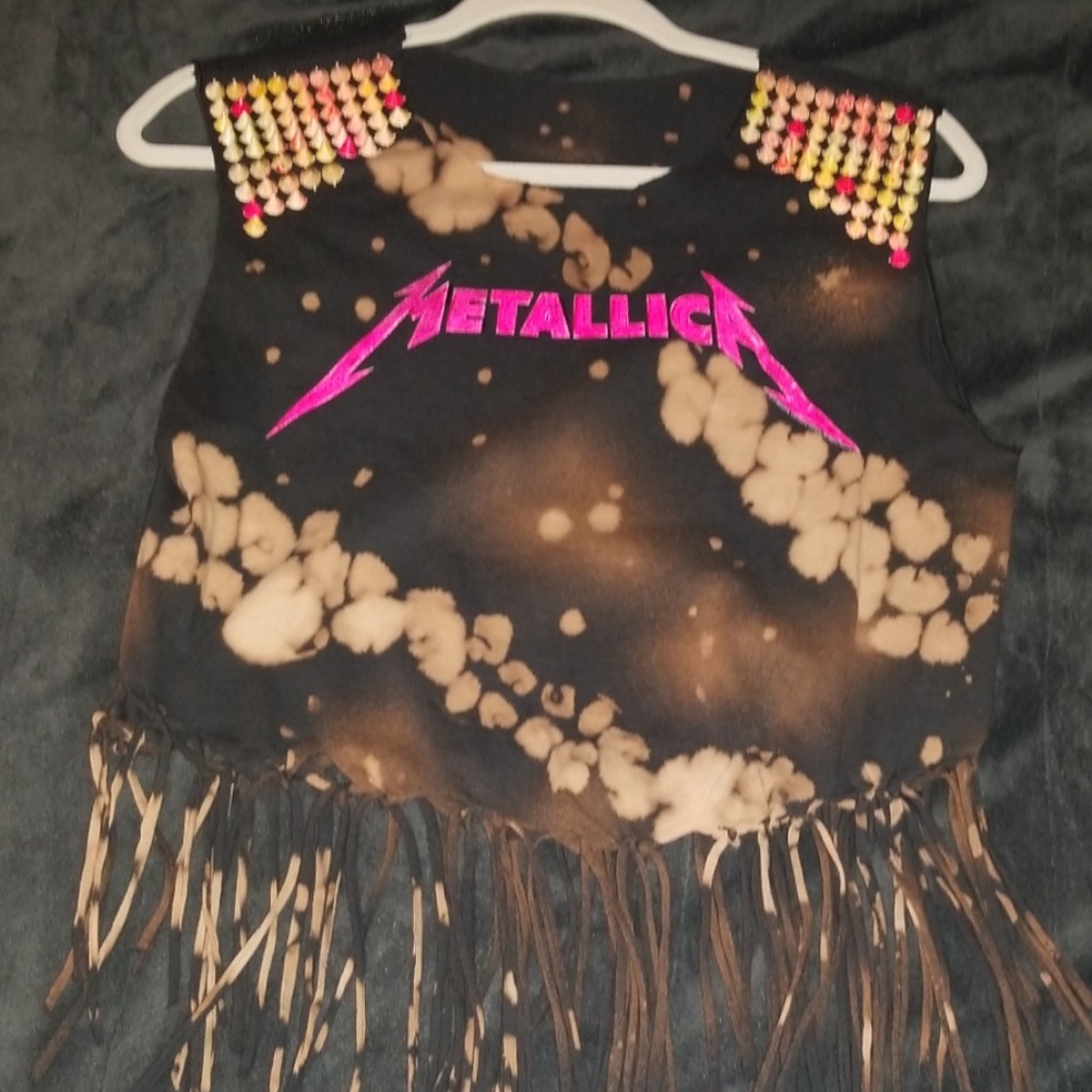 Metallica custom crop,fringed top